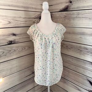 LC Lauren Conrad White Polka Dot Short Sleeve Blouse
